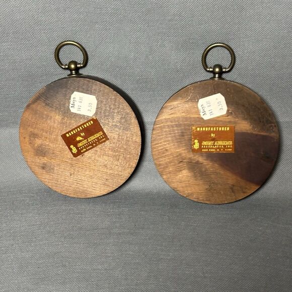 2 Vntg Jerry Abrams Currier Ives Wall Plaque Cottage Decor Ceramic Tile & Wood - Picture 7 of 12